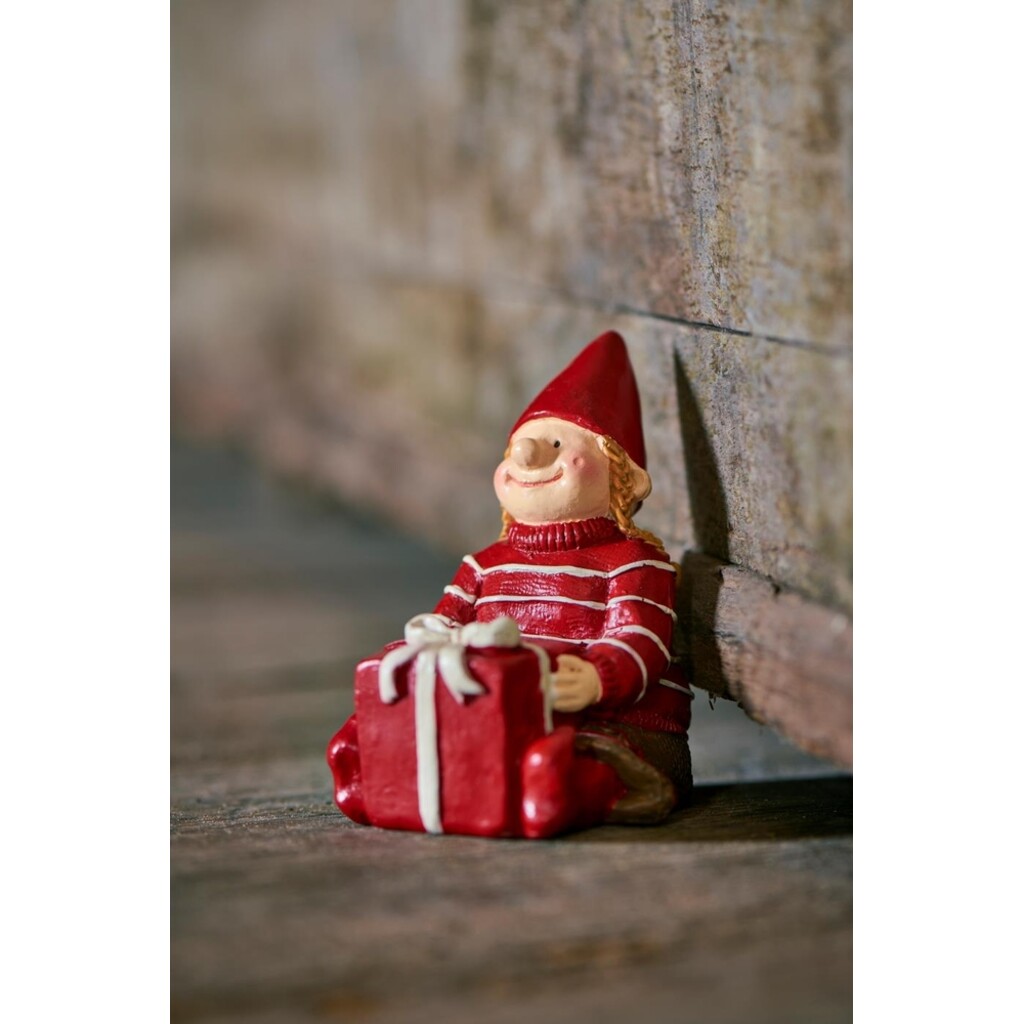 Ribenisserne Wichtel-Figur Alva mit Weihnachtsgeschenk