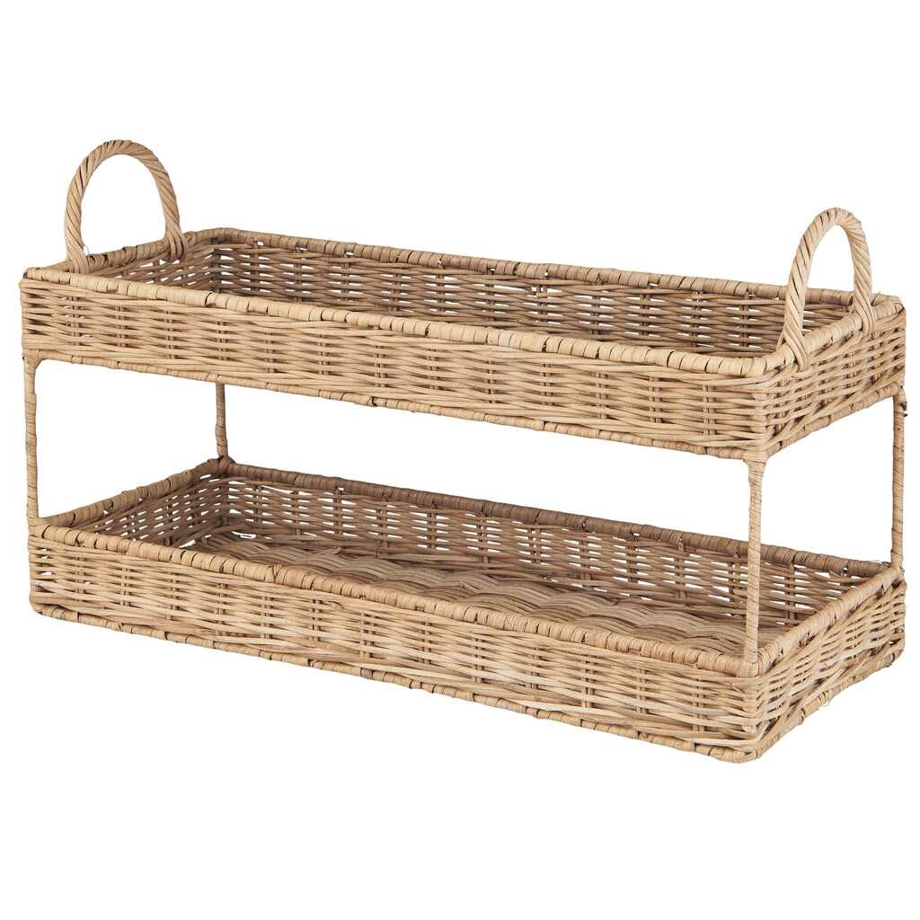 Tablett mit 2 Etagen aus Rattan