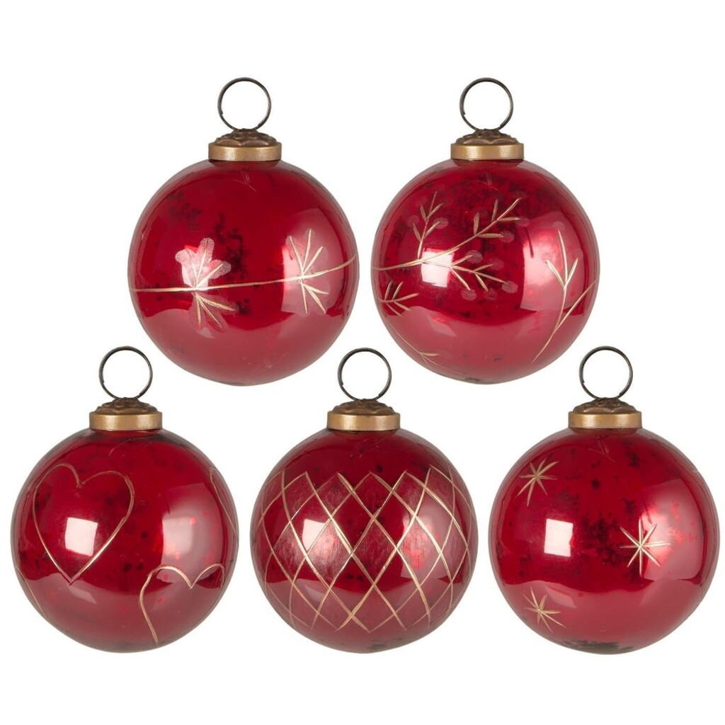 Große Weihnachtskugeln 5er-Set mit goldfarbener Eingravierung