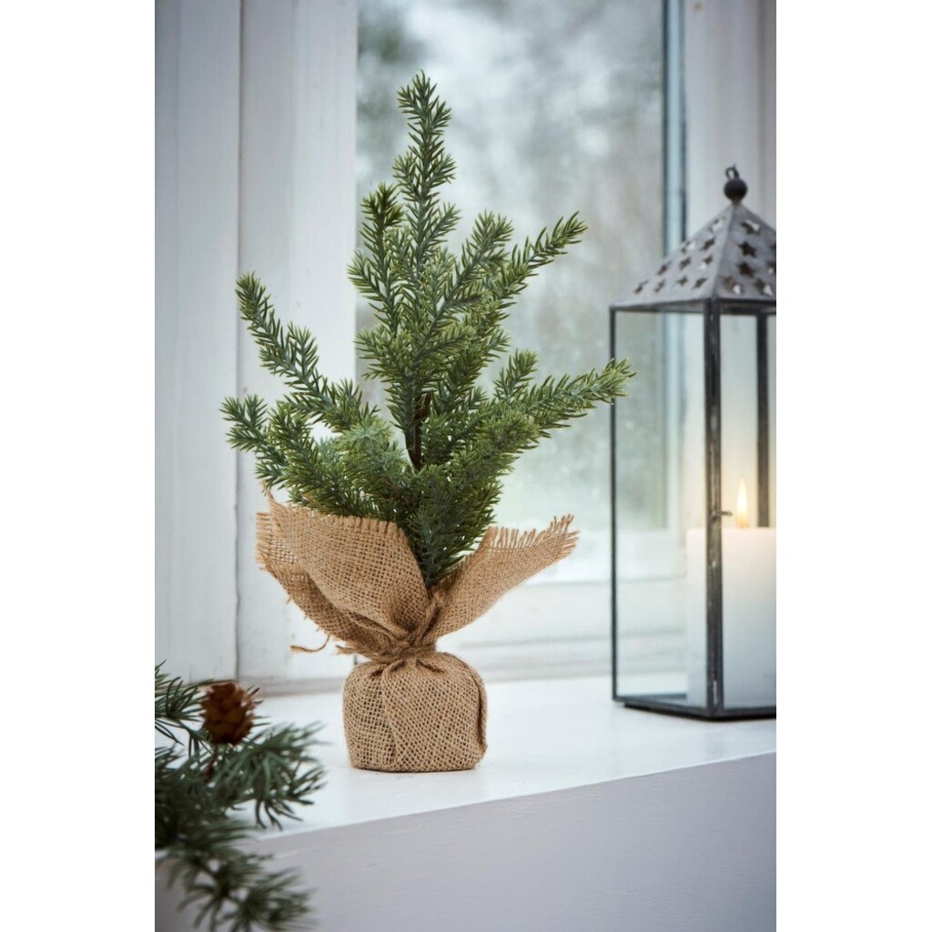 Kleiner Künstlicher Zedernbaum im Jutetopf