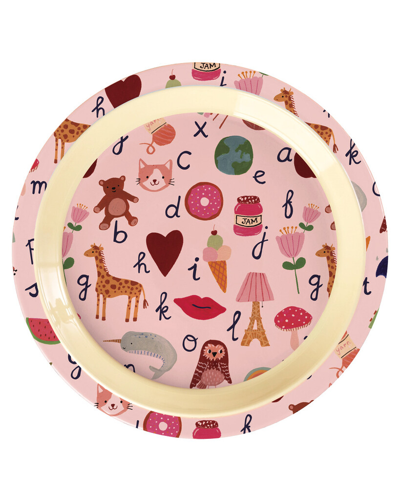 RICE Melamin Kinderteller - Bunter ABC Print