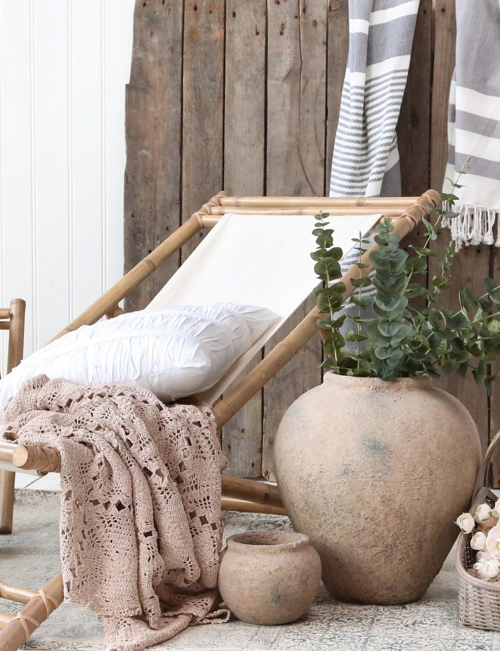 Chic Antique Lyon Liegestuhl mit Leinen Bambus online kaufen bei SKANDEKO (Ansicht 2)