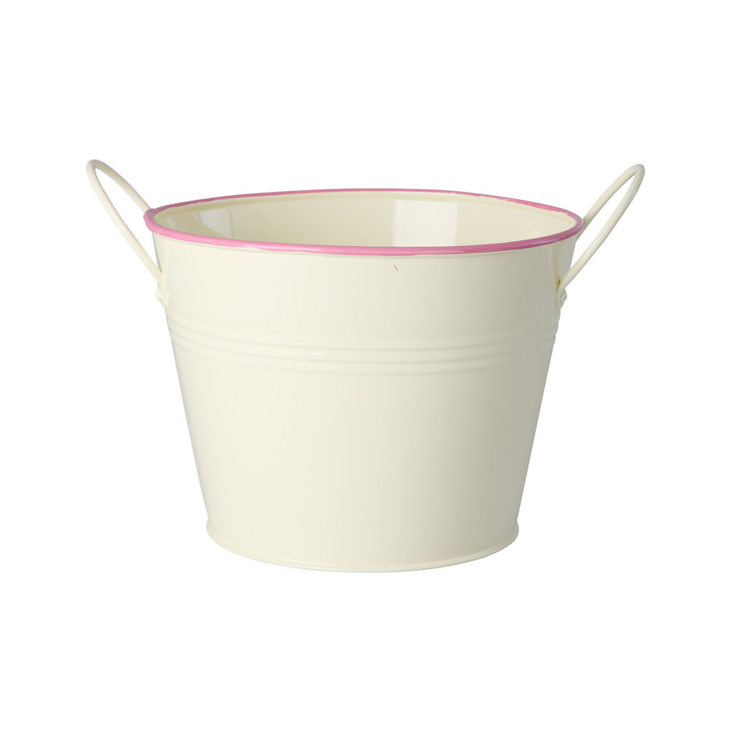 RICE Metall-Eimer in Creme mit pinkem Rand online kaufen bei SKANDEKO