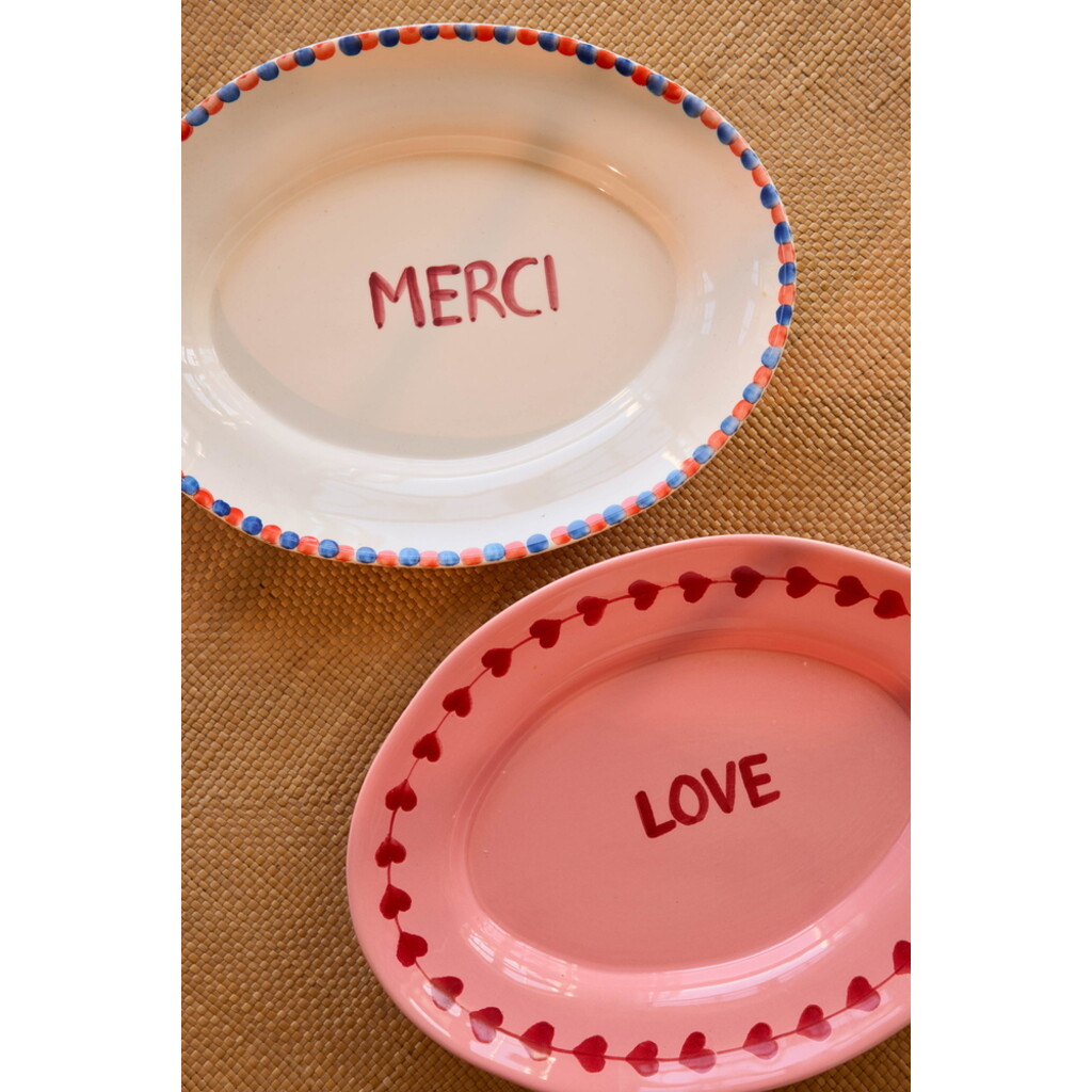 Handbemalte Keramik Servierplatte MERCI