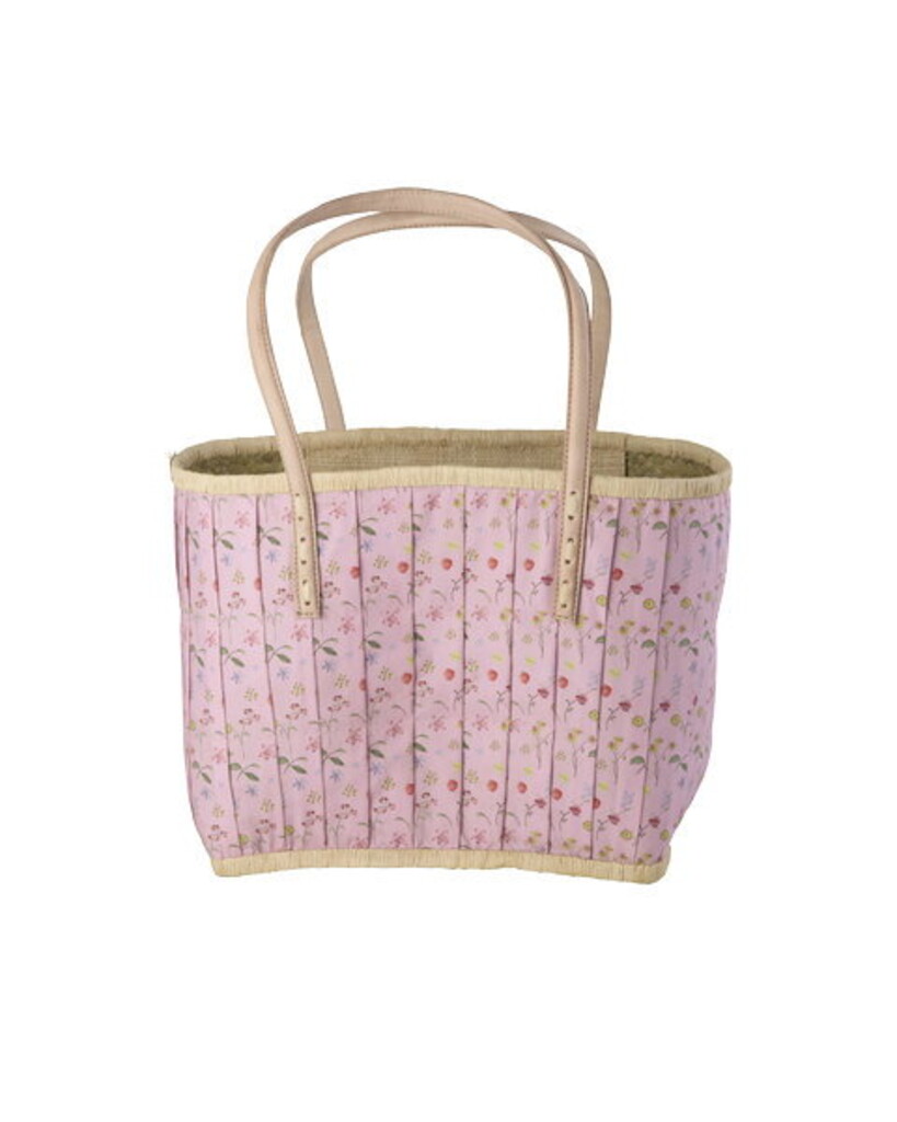 RICE Raffia-Tasche Pink mit Lederhenkeln & Stoffverschluss