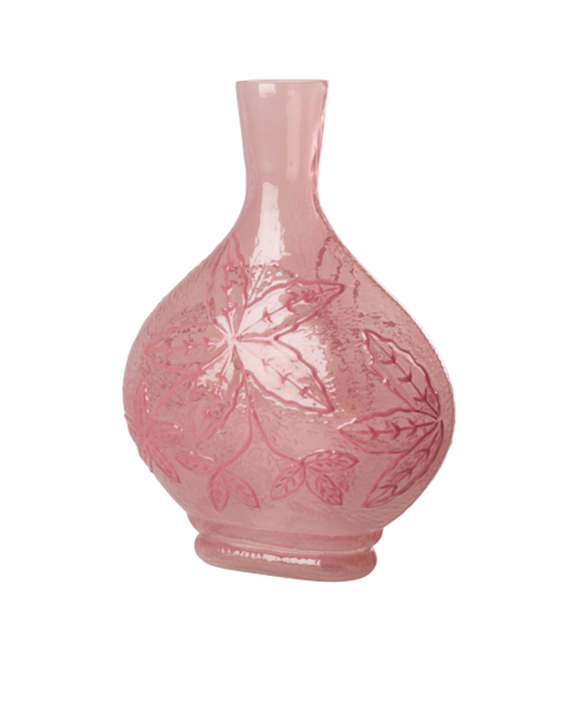 RICE Glas Vase mit geprägtem Blumenmuster in Pink