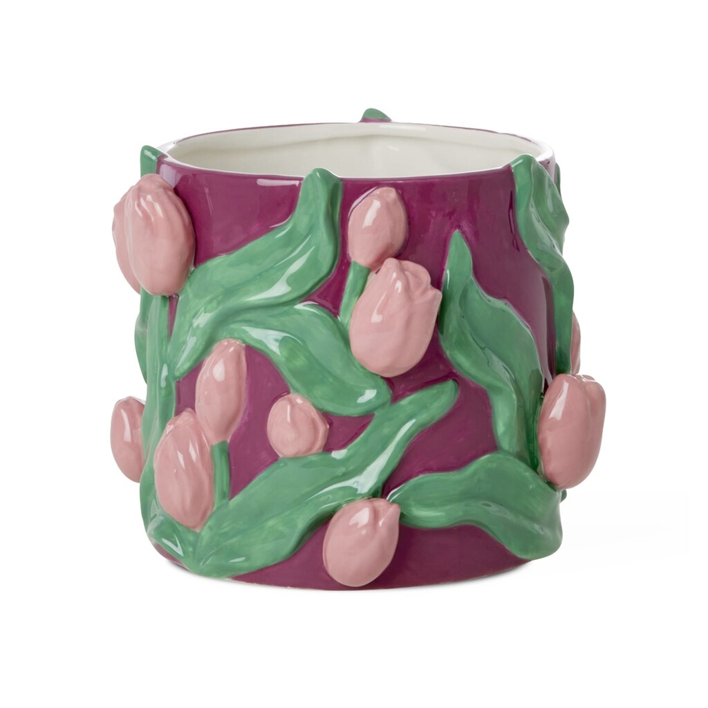 RICE Handbemalter Keramik Blumentopf mit Tulpenmuster online kaufen bei SKANDEKO