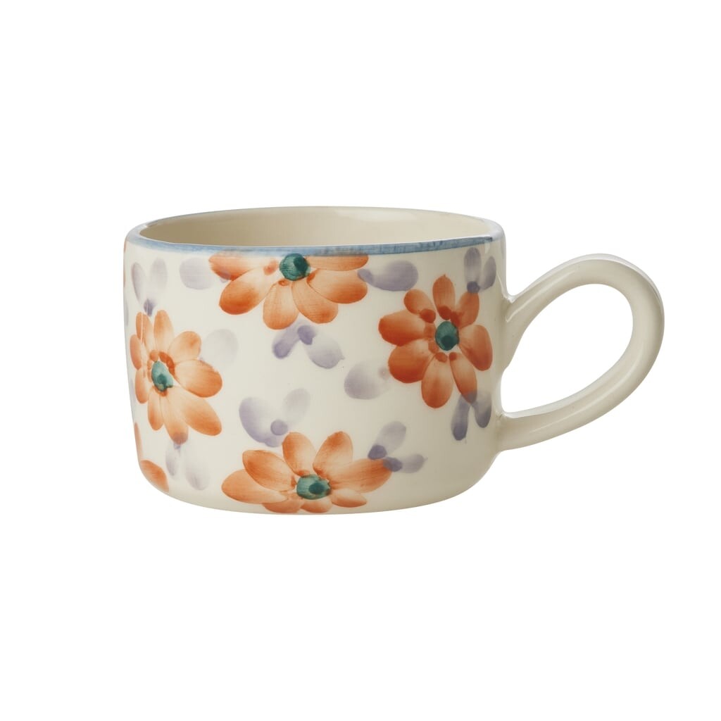 RICE Keramik Cappuccino Tasse Blumen Orange online kaufen bei SKANDEKO