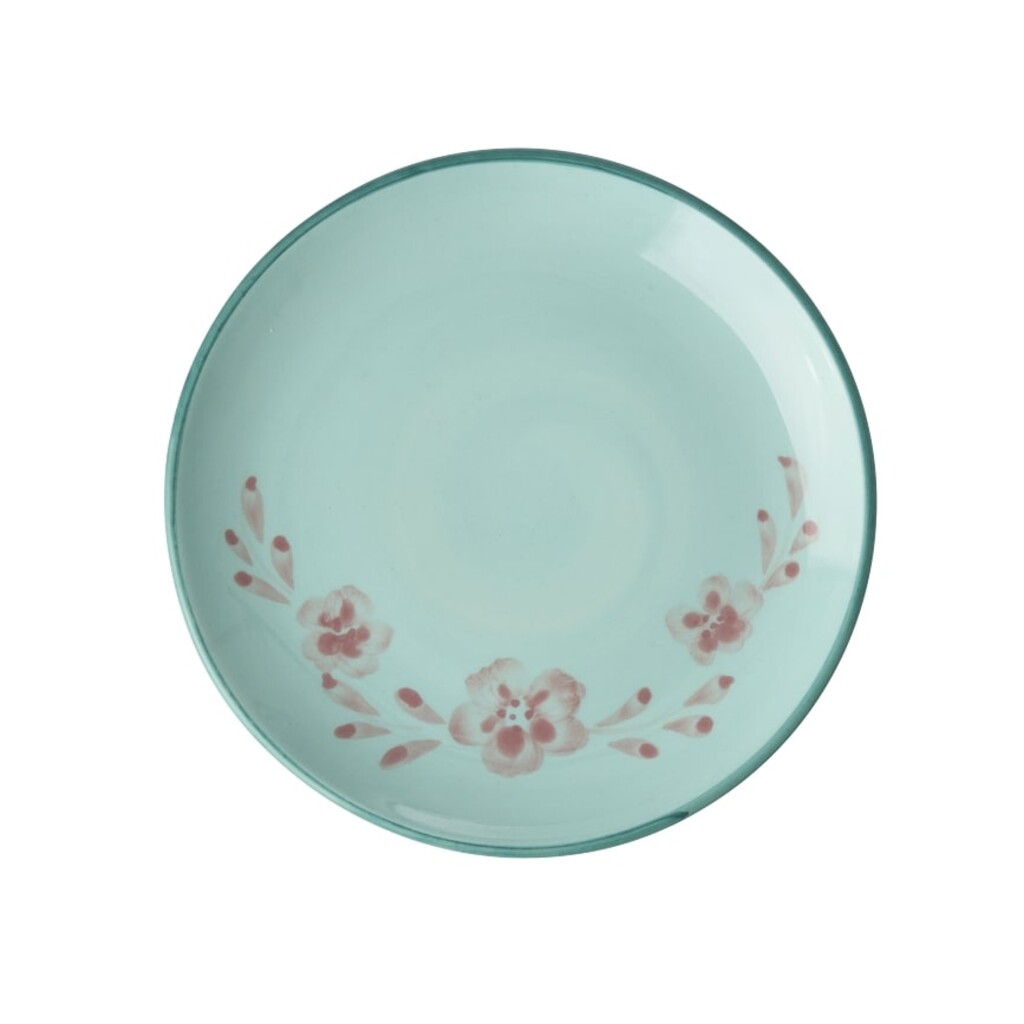 RICE Keramik Kuchenteller Handgemalt Blume Mint online kaufen bei SKANDEKO