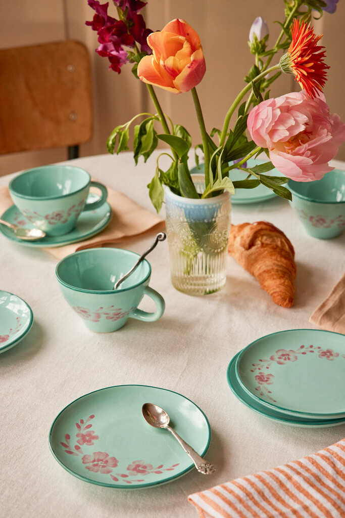 RICE Keramik Kuchenteller Handgemalt Blume Mint online kaufen bei SKANDEKO (Ansicht 2)