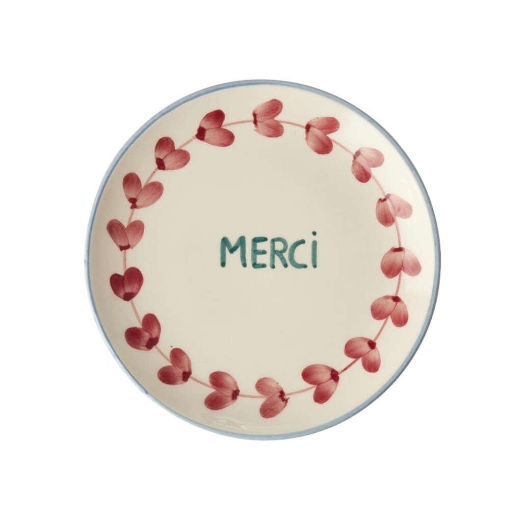 RICE Keramik Kuchenteller Handgemalt MERCI online kaufen bei SKANDEKO