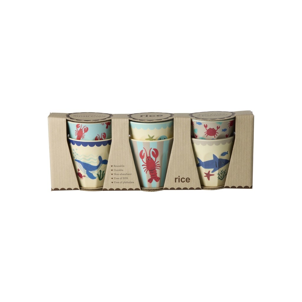 RICE Kleine Melamin Kinder Becher Ocean Print - 6er Pack online kaufen bei SKANDEKO