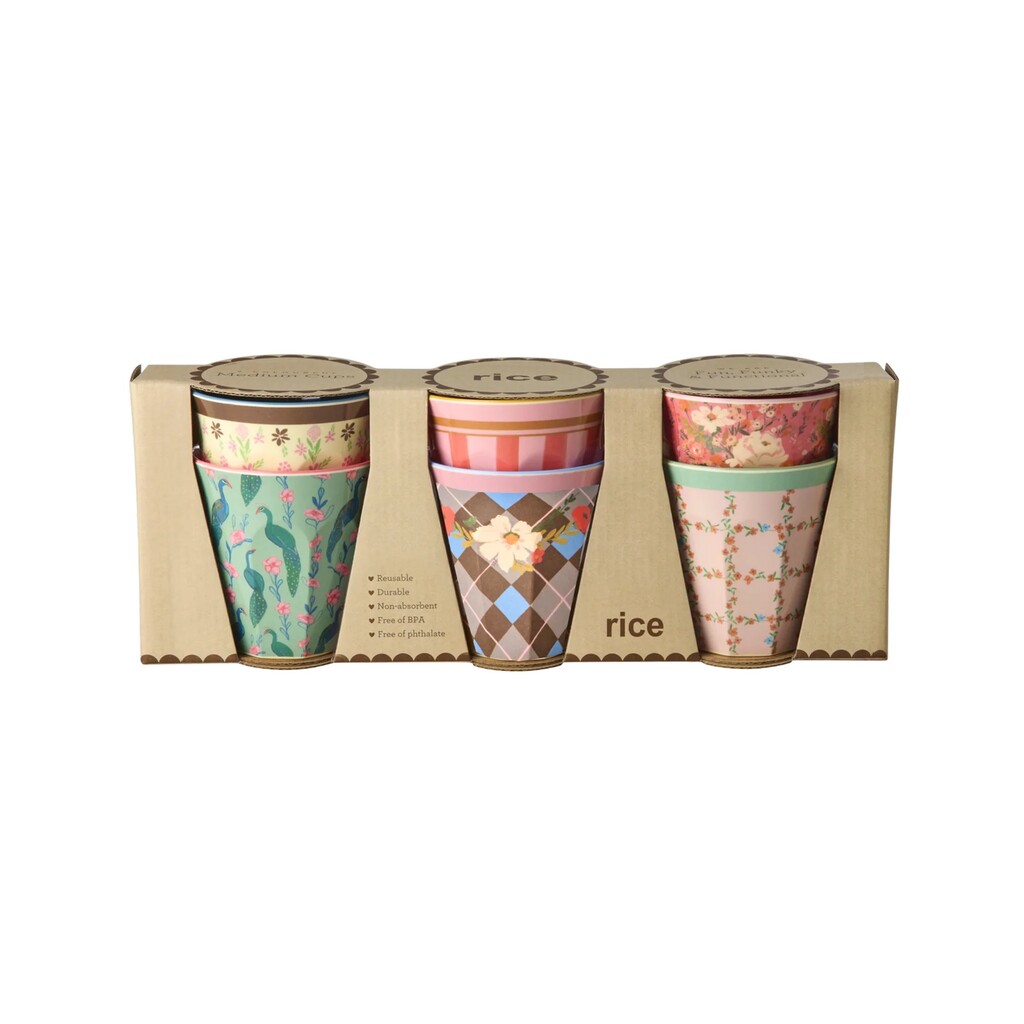 RICE Medium Melamin Becher 6er gemustert All you need... online kaufen bei SKANDEKO