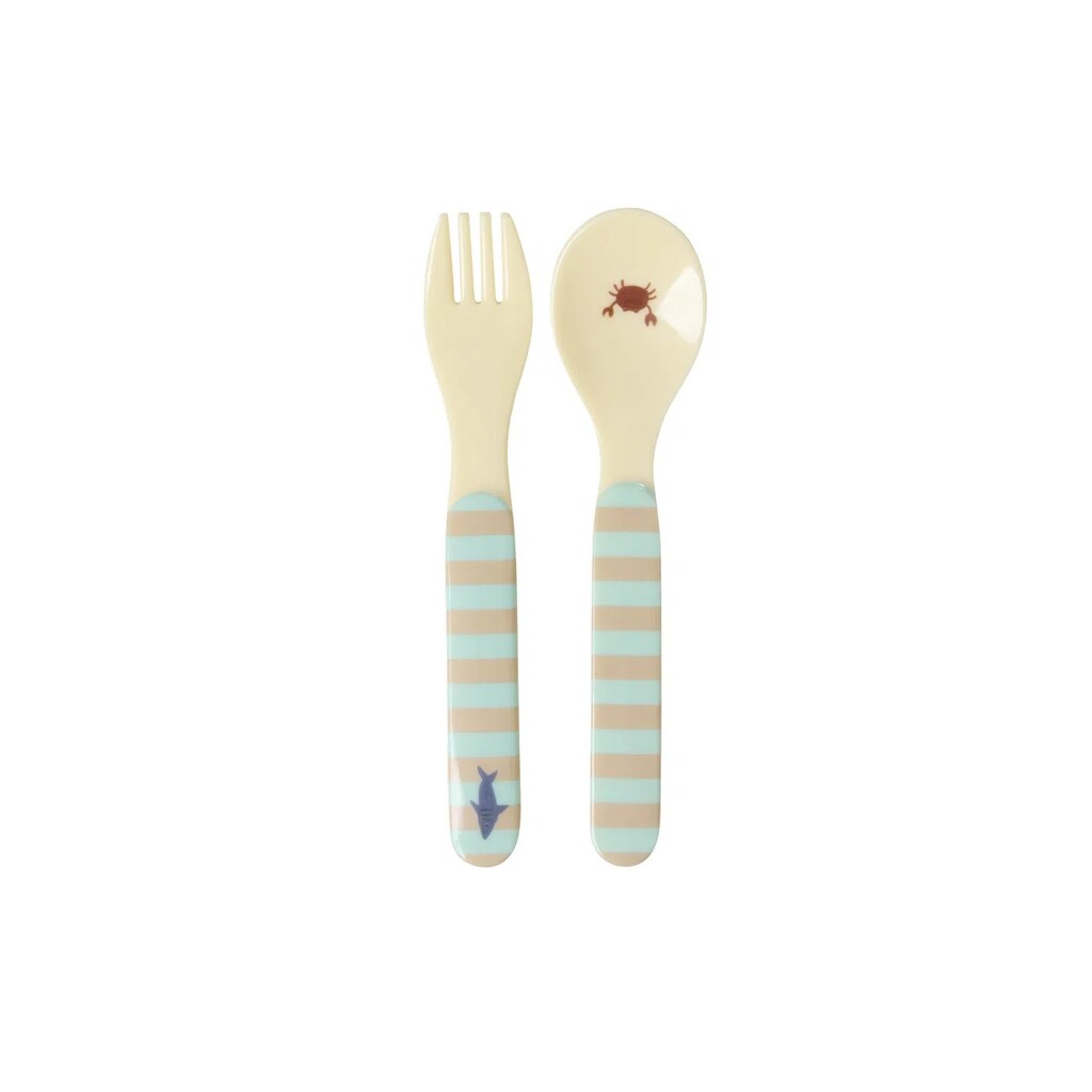 RICE Melamin Babylöffel und -gabel Ocean Print online kaufen bei SKANDEKO