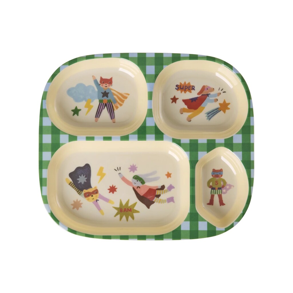 RICE Melamin Kinderteller mit 4er Einteilung Hero online kaufen bei SKANDEKO