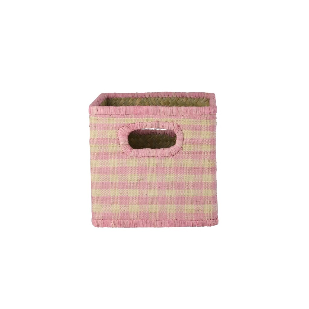 Quadratischer Raffia Korb Pink Checks 30x30x25