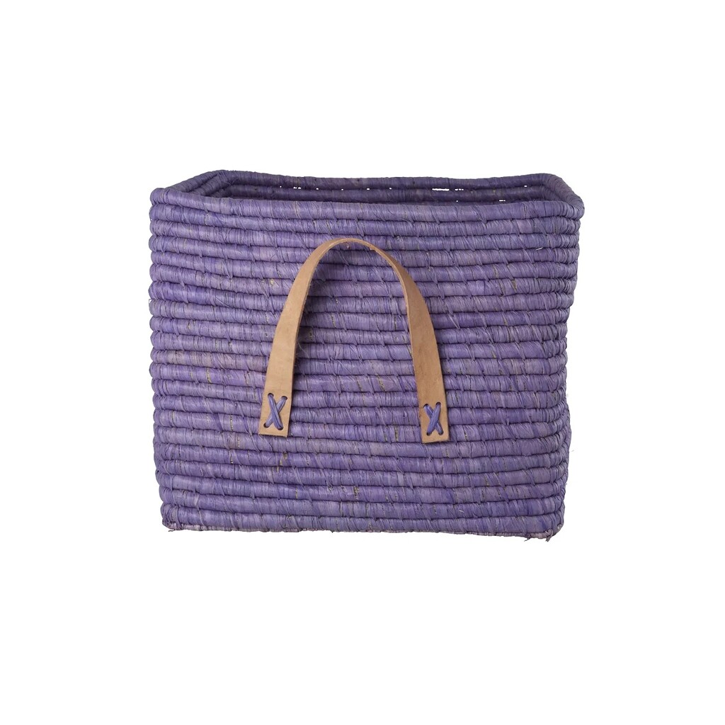 Raffia Aufbewahrungskorb mit Lederschlaufen 30x30x25 cm