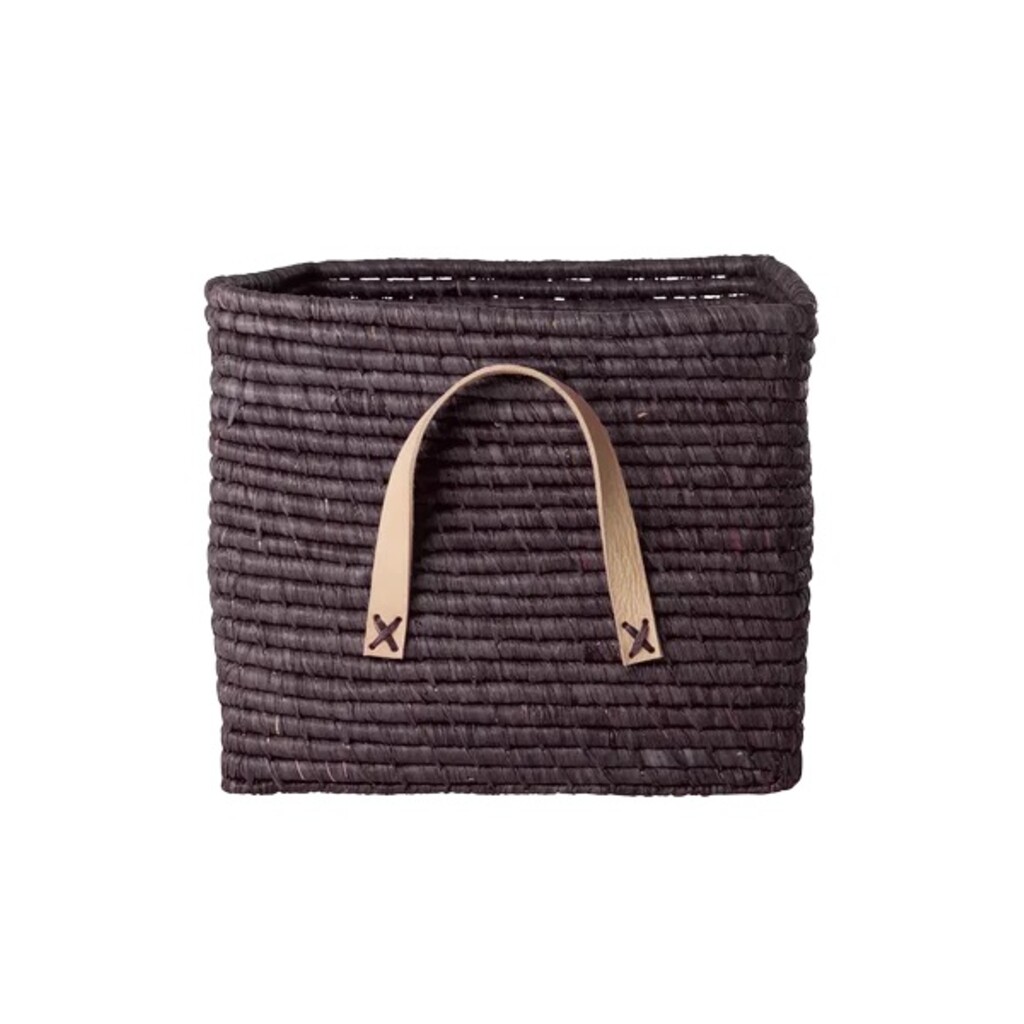Raffia Aufbewahrungskorb mit Lederschlaufen 30x30x25 cm