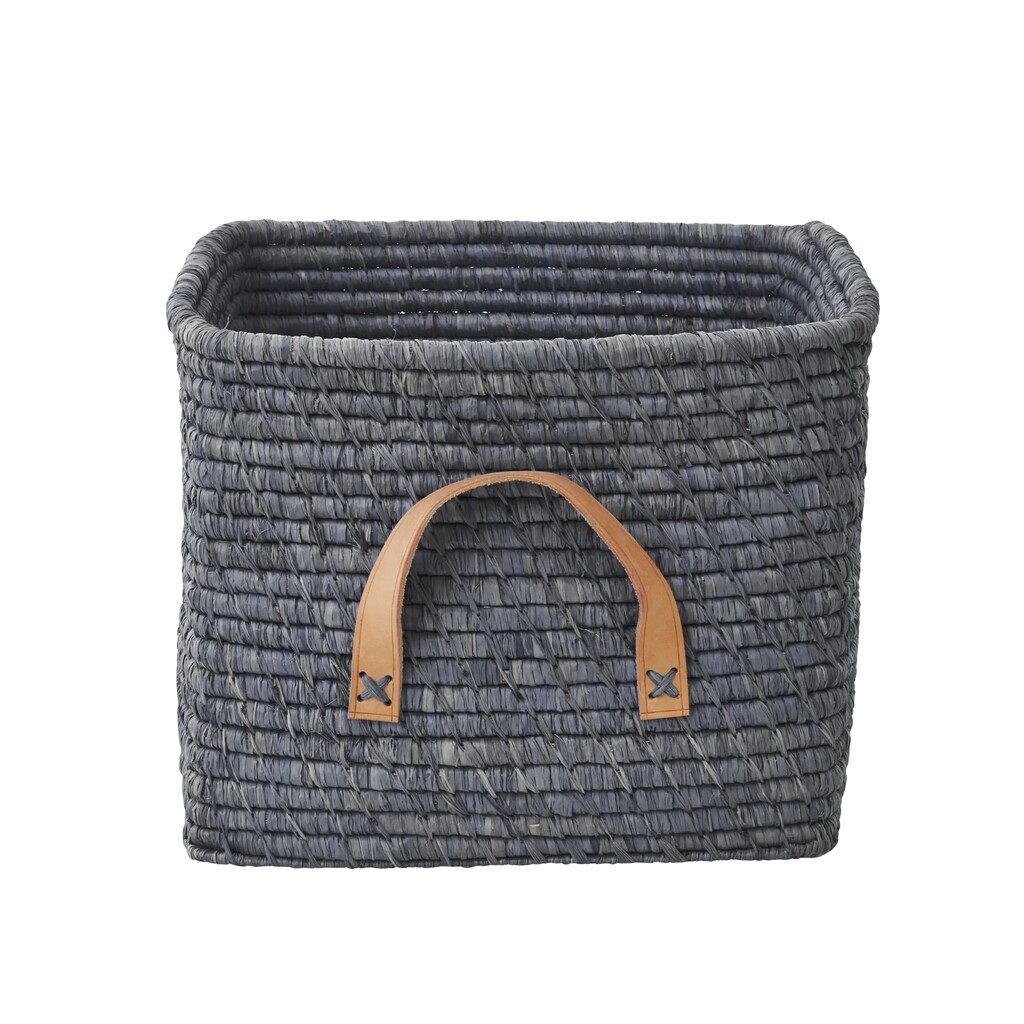 RICE Raffia Aufbewahrungskorb mit Lederschlaufen 30x30x25 cm online kaufen bei SKANDEKO