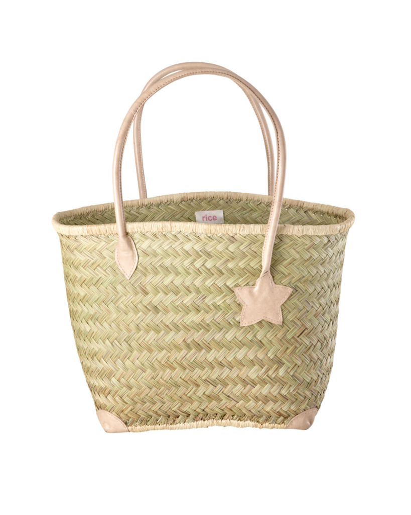 RICE Basttasche groß mit Ledergriffen