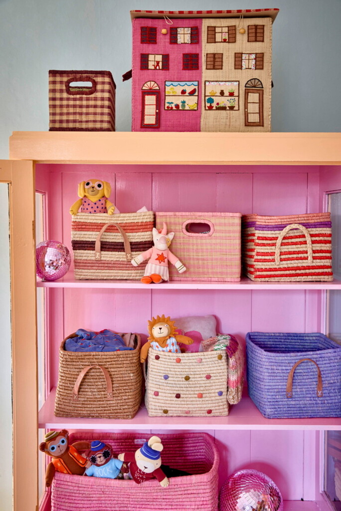 RICE Quadratischer Raffia Korb Pink Checks 30x30x25 online kaufen bei SKANDEKO (Ansicht 2)