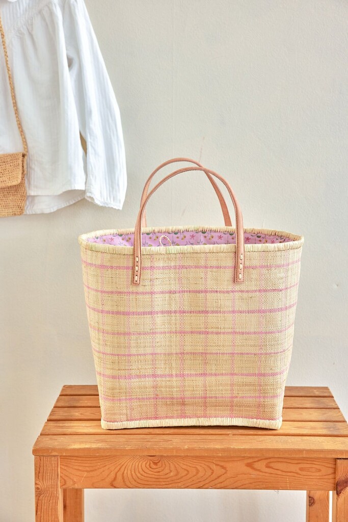 RICE Raffia Tasche Kariert mit Ledergriffen online kaufen bei SKANDEKO (Ansicht 2)
