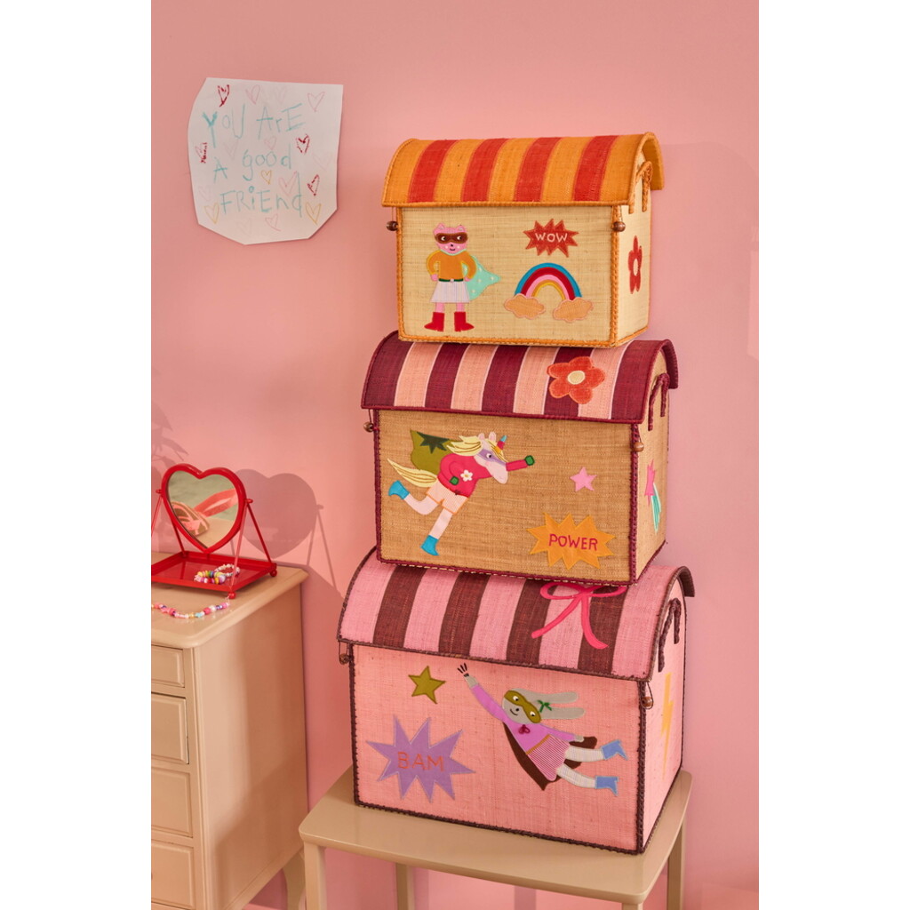Raffia Spielzeugkörbe Hero Pink – 3er-Set