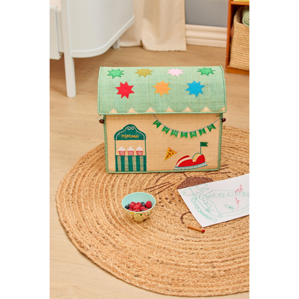Raffia Spielzeugkörbe Jahrmarkt Mint – 3er-Set