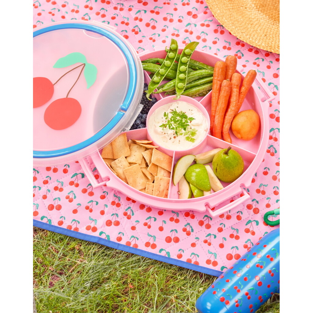Serviertablett mit Griff &amp; Deckel Kirschen Pink - 6 Fächer Picnic Box