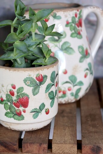 Impressionen zu Chic Antique Fraises Übertopf – Keramik-Pflanztopf mit Erdbeer-Dekor, Bild 1