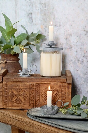 Impressionen zu Chic Antique Vintage Glas Kerzenständer mit Zinkdeckel, Bild 1