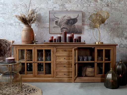 Impressionen zu Chic Antique Landhaus Vitrinenschrank Marseille mit 4 Türen und 4 Schubladen, Bild 3