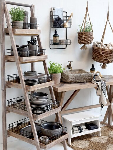 Leiterregal mit 5 Korb-Ablagen | Chic Antique
