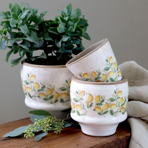 Impressionen zu Chic Antique Übertopf Limone Blossom – Vintage Keramik mit Zitronen & Blumen, Bild 1