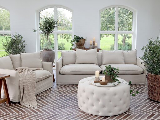 Impressionen zu Chic Antique Sessel Malo Leinen mit 3 Kissen, Bild 3