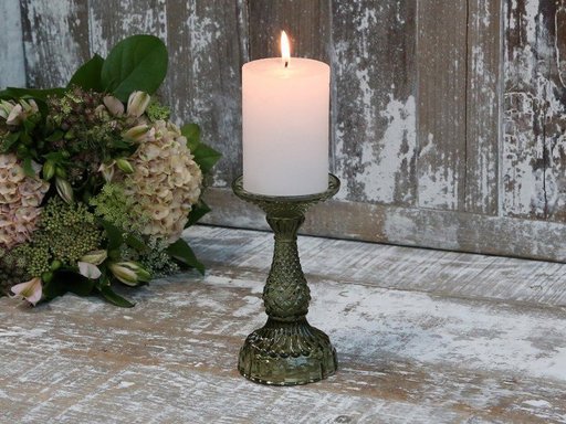 Impressionen zu Chic Antique Stumpenkerzenständer mit Diamantschnitt olive, Bild 1