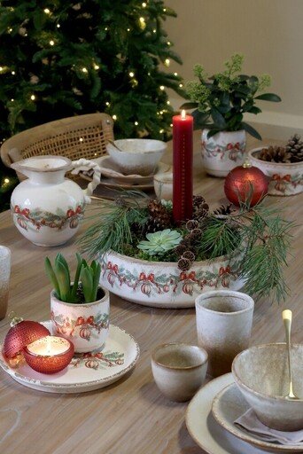 Impressionen zu Chic Antique Steingut Tablett Schale mit Weihnachtskugel und Schleife, Bild 1