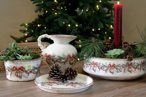 Impressionen zu Chic Antique Steingut Tablett Schale mit Weihnachtskugel und Schleife, Bild 2