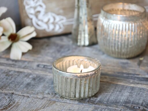 Impressionen zu Chic Antique Teelichthalter mit Rillen in Silber, Bild 1