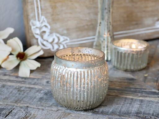 Impressionen zu Chic Antique Teelichthalter mit Rillen in Silber, Bild 2