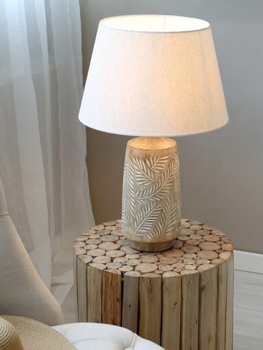 Impressionen zu Chic Antique Tischlampe mit Holzfuss und Lampenschirm, Bild 1