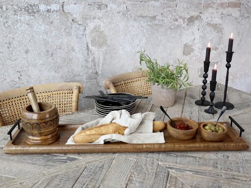 Impressionen zu Chic Antique Tours Servier Tablett in Holz mit Henkel, Bild 1