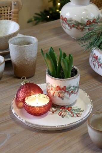 Impressionen zu Chic Antique Übertopf mit Weihnachtskugel und Schleife aus Steingut, Bild 2