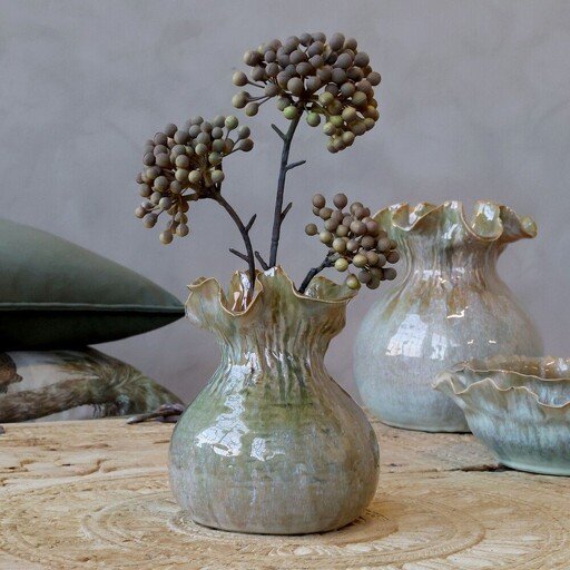 Impressionen zu Chic Antique Steingut Vase mit gewelltem Rand Grün, Bild 2