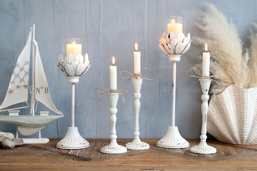 Impressionen zu Chic Antique Weißes Vintage Windlicht auf Fuß, Bild 3