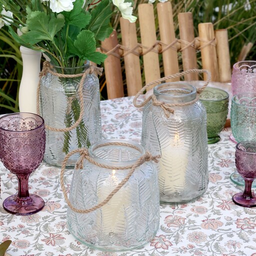 Impressionen zu Chic Antique Windlicht aus Glas mit Blattmuster, Bild 1