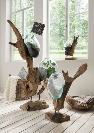 Impressionen zu Faktorei Deko-Wurzel mit Glasvase in Tropfenform Teak-Holz, Bild 1