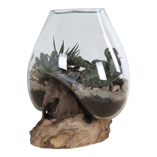 Impressionen zu House Nordic San Marino Waterdrop Glas Schale auf kleinem Teakholz Ständer, Bild 2