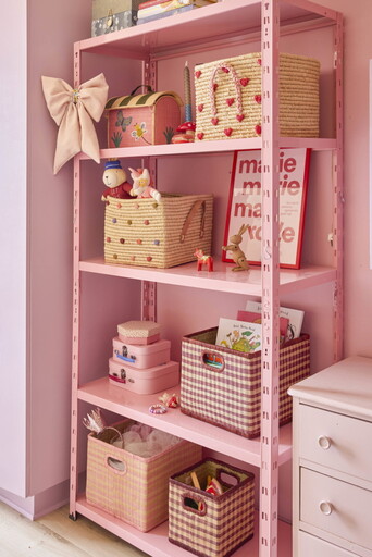 Impressionen zu RICE Quadratischer Raffia Korb Pink Checks 30x30x25, Bild 2
